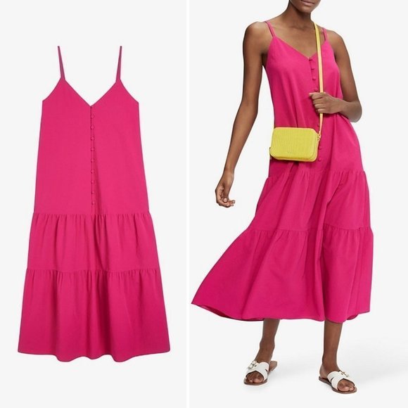 NWT! TED BAKER Pink  Barbie core Luanna V Neck Crepe Midi Dress   Size 2 - Picture 4 of 5